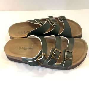 Seranoma Size 11 Women's Triple Adjustable Buckle Platform Slide Cork Sandal